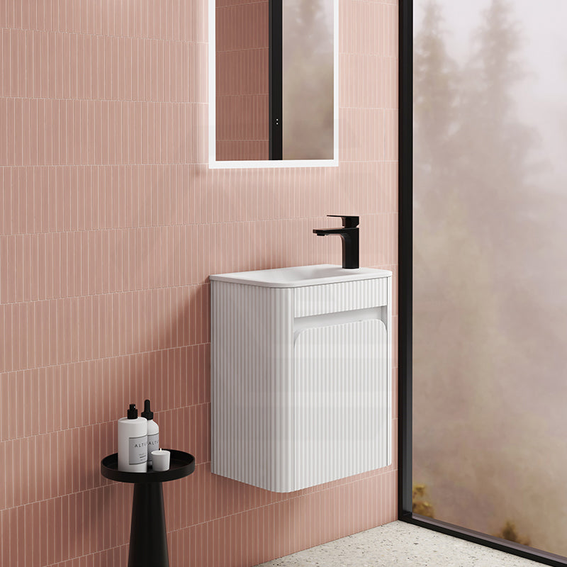 Aulic Mini Hartelle 470mm Fluted Curved Plywood Wall Hung Vanity Variant Color Avaliable