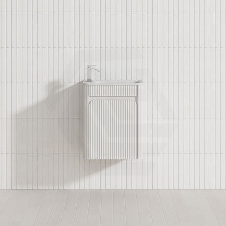 Aulic Mini Hartelle 470mm Fluted Curved Plywood Wall Hung Vanity Variant Color Avaliable