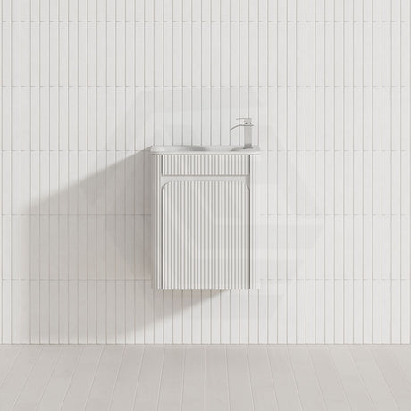 Aulic Mini Hartelle 470mm Fluted Curved Plywood Wall Hung Vanity Variant Color Avaliable