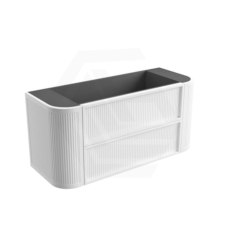 Aulic Ramee 750-1800mm Matt White Fluted Curved Plywood Wall Hung Vanity with L-Rail Finger Pull Drawers