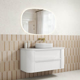 Aulic Ramee 750-1800mm Matt White Fluted Curved Plywood Wall Hung Vanity with L-Rail Finger Pull Drawers