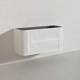 Aulic Ramee 1200mm Fluted Curved Plywood Single/Double Bowls Wall Hung Vanity with L-Rail Finger Pull Drawers Matt White
