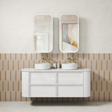 Aulic Ramee 750-1800mm Matt White Fluted Curved Plywood Wall Hung Vanity with L-Rail Finger Pull Drawers