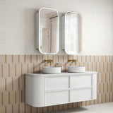 Aulic Ramee 750-1800mm Matt White Fluted Curved Plywood Wall Hung Vanity with L-Rail Finger Pull Drawers