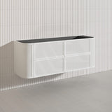 Aulic Ramee 1500mm Fluted Curved Plywood Single/Double Bowls Wall Hung Vanity with L-Rail Finger Pull Drawers Matt White