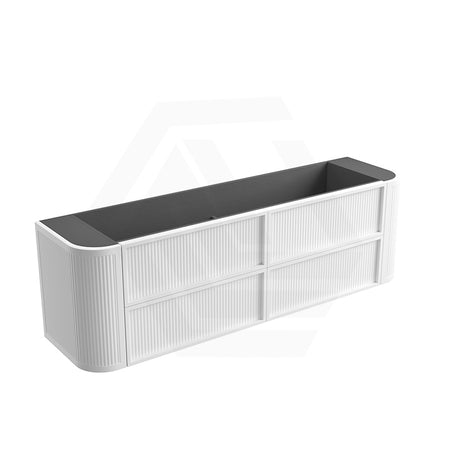 Aulic Ramee 750-1800mm Matt White Fluted Curved Plywood Wall Hung Vanity with L-Rail Finger Pull Drawers