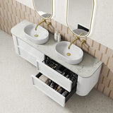 Aulic Ramee 750-1800mm Matt White Fluted Curved Plywood Wall Hung Vanity with L-Rail Finger Pull Drawers