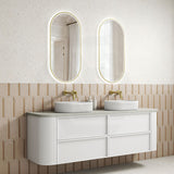 Aulic Ramee 750-1800mm Matt White Fluted Curved Plywood Wall Hung Vanity with L-Rail Finger Pull Drawers