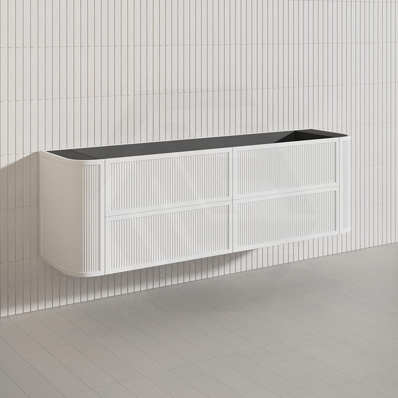 Aulic Ramee 1800mm Fluted Curved Plywood Single/Double Bowls Wall Hung Vanity with L-Rail Finger Pull Drawers Matt White