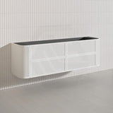 Aulic Ramee 1800mm Fluted Curved Plywood Single/Double Bowls Wall Hung Vanity with L-Rail Finger Pull Drawers Matt White