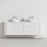 Aulic Ramee 750-1800mm Matt White Fluted Curved Plywood Wall Hung Vanity with L-Rail Finger Pull Drawers