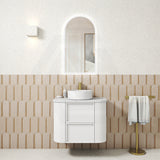 Aulic Ramee 750-1800mm Matt White Fluted Curved Plywood Wall Hung Vanity with L-Rail Finger Pull Drawers