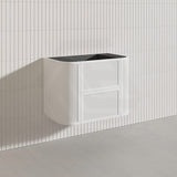 Aulic Ramee 750mm Fluted Curved Plywood Single Bowl Wall Hung Vanity with L-Rail Finger Pull Drawers Matt White
