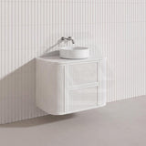 Aulic Ramee 750mm Fluted Curved Plywood Single Bowl Wall Hung Vanity with L-Rail Finger Pull Drawers Matt White