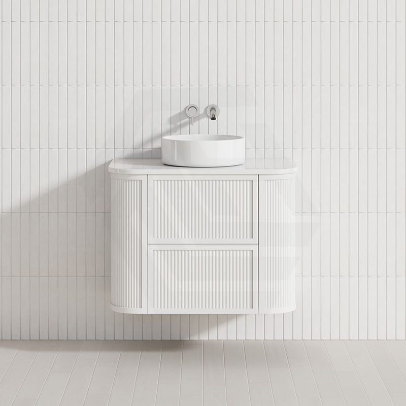 Aulic Ramee 750-1800mm Matt White Fluted Curved Plywood Wall Hung Vanity with L-Rail Finger Pull Drawers