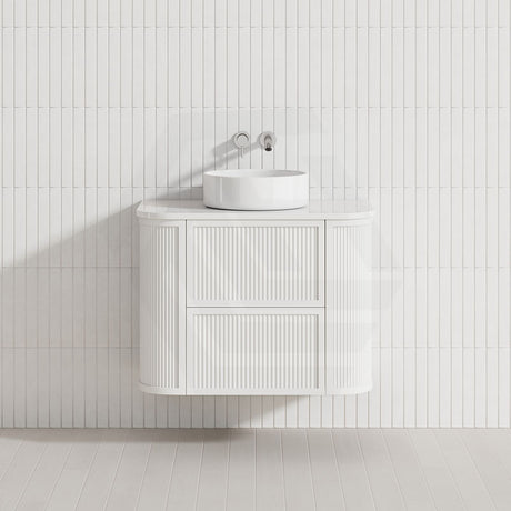 Aulic Ramee 750-1800mm Matt White Fluted Curved Plywood Wall Hung Vanity with L-Rail Finger Pull Drawers
