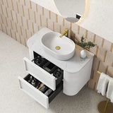 Aulic Ramee 750-1800mm Matt White Fluted Curved Plywood Wall Hung Vanity with L-Rail Finger Pull Drawers