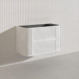 Aulic Ramee 900mm Fluted Curved Plywood Single Bowl Wall Hung Vanity with L-Rail Finger Pull Drawers Matt White
