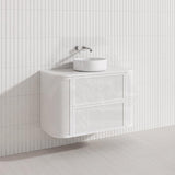 Aulic Ramee 900mm Fluted Curved Plywood Single Bowl Wall Hung Vanity with L-Rail Finger Pull Drawers Matt White