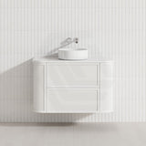Aulic Ramee 750-1800mm Matt White Fluted Curved Plywood Wall Hung Vanity with L-Rail Finger Pull Drawers