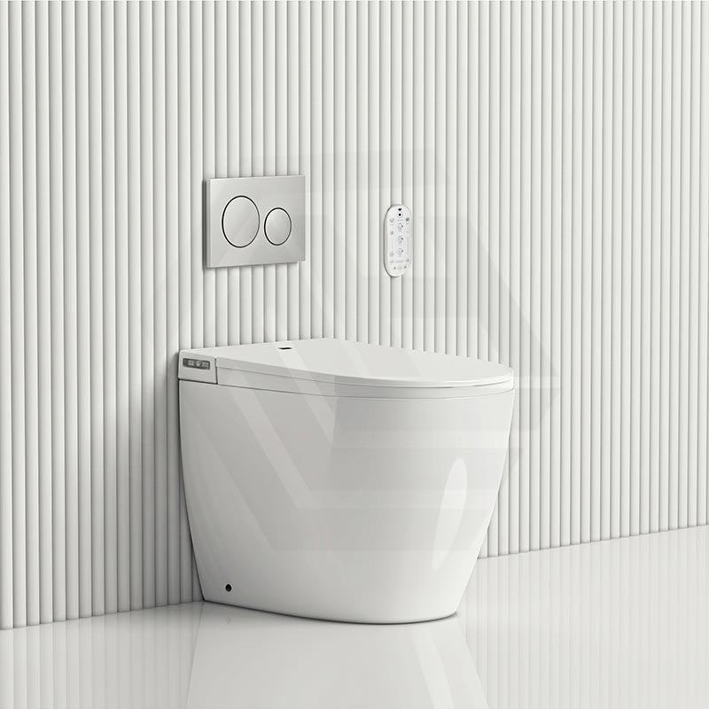 LAFEME Crawford Rimless Floor Pan Wall-Faced Smart Toilet with Inwall Cistern & Flush Button 592x400x492mm - Gloss White