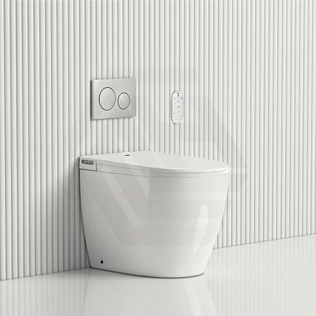 LAFEME Crawford Rimless Floor Pan Wall-Faced Smart Toilet with Inwall Cistern & Flush Button 592x400x492mm - Gloss White