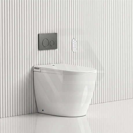 LAFEME Crawford Rimless Floor Pan Wall-Faced Smart Toilet with Inwall Cistern & Flush Button 592x400x492mm - Gloss White