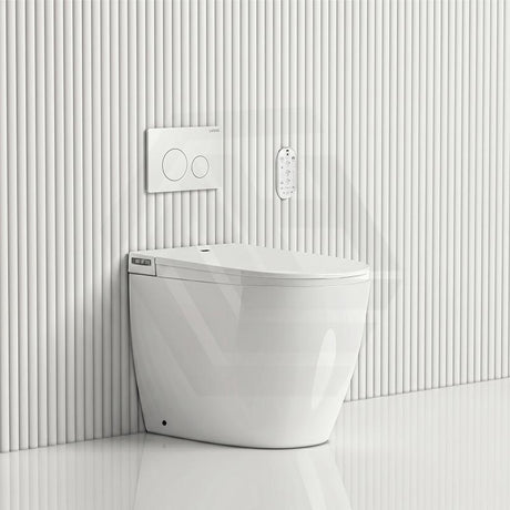 LAFEME Crawford Rimless Floor Pan Wall-Faced Smart Toilet with Inwall Cistern & Flush Button 592x400x492mm - Gloss White