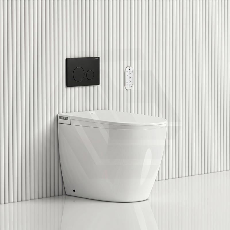 LAFEME Crawford Rimless Floor Pan Wall-Faced Smart Toilet with Inwall Cistern & Flush Button 592x400x492mm - Gloss White