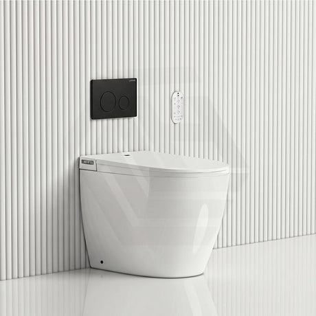 LAFEME Crawford Rimless Floor Pan Wall-Faced Smart Toilet with Inwall Cistern & Flush Button 592x400x492mm - Gloss White