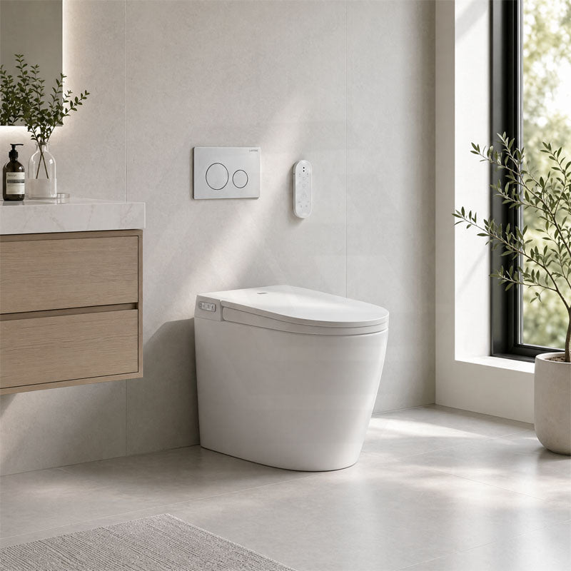 LAFEME Crawford Rimless Floor Pan Wall-Faced Smart Toilet with Inwall Cistern & Flush Button 592x400x492mm - Gloss White