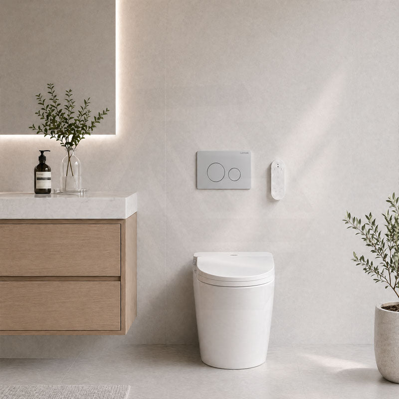 LAFEME Crawford Rimless Floor Pan Wall-Faced Smart Toilet with Inwall Cistern & Flush Button 592x400x492mm - Gloss White