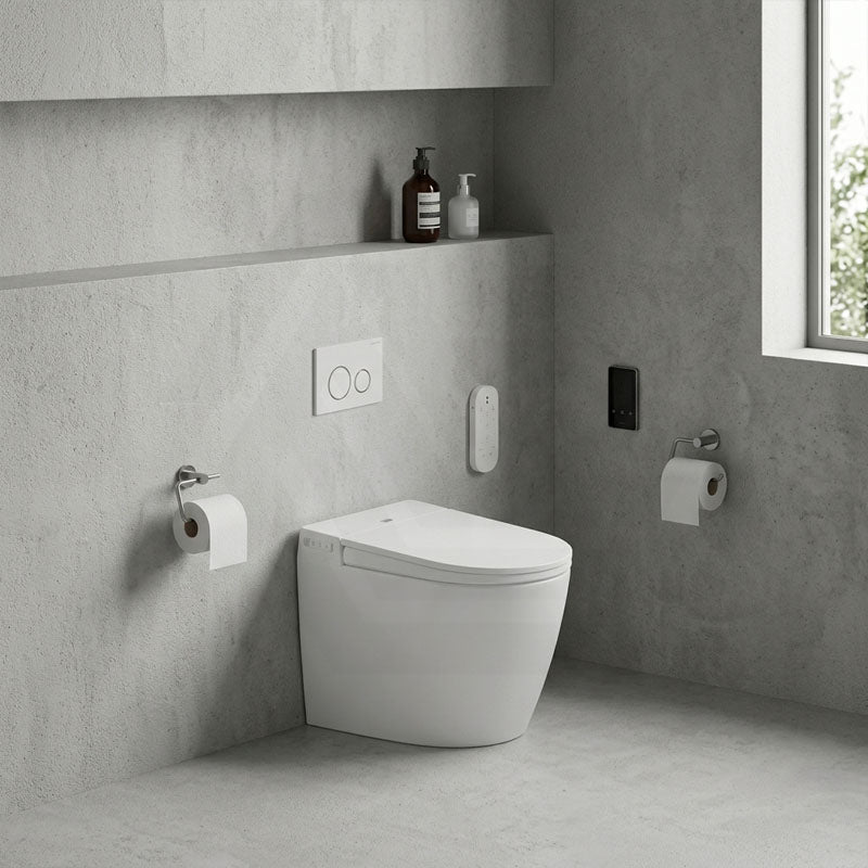 LAFEME Crawford Rimless Floor Pan Wall-Faced Smart Toilet with Inwall Cistern & Flush Button 592x400x492mm - Gloss White