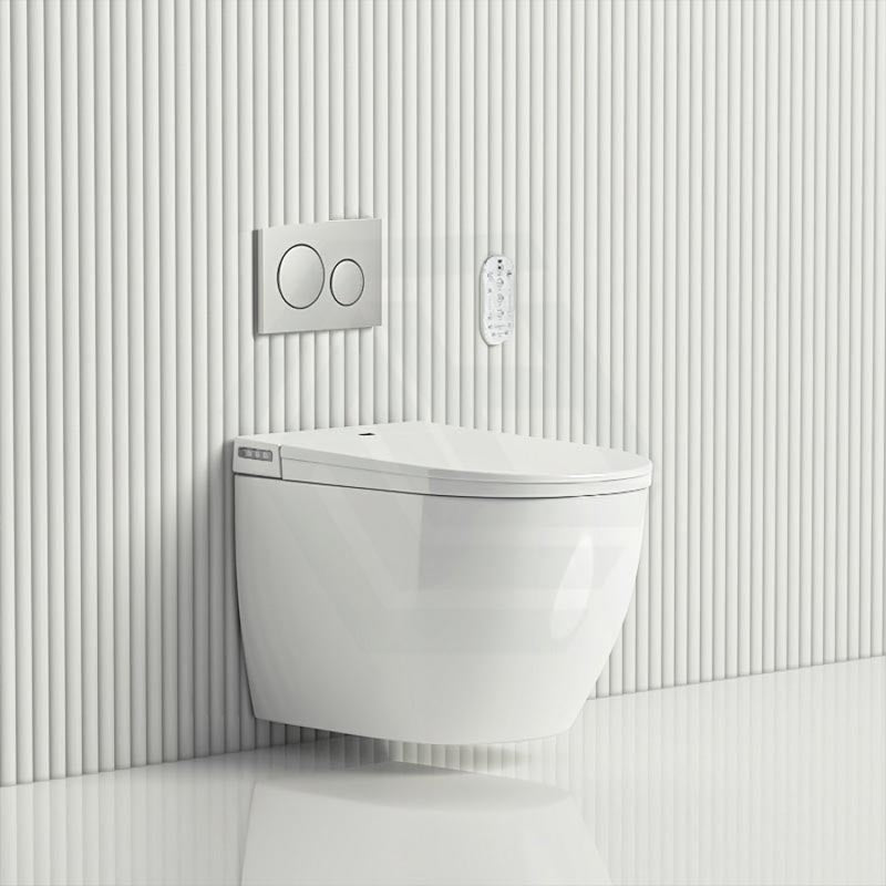 LAFEME Sesto Rimless Wall Hung Smart Toilet with Inwall Cistern & Flush Button 592x400x424mm - Gloss White