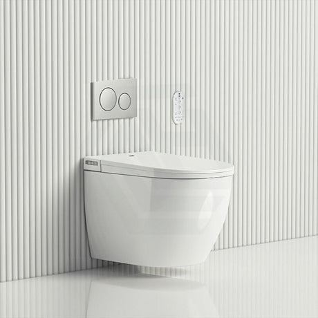 LAFEME Sesto Rimless Wall Hung Smart Toilet with Inwall Cistern & Flush Button 592x400x424mm - Gloss White