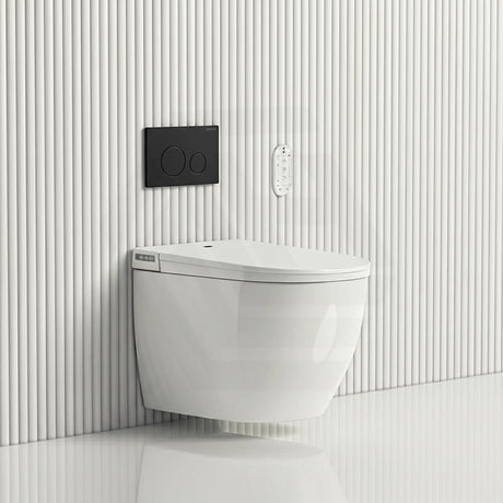 LAFEME Sesto Rimless Wall Hung Smart Toilet with Inwall Cistern & Flush Button 592x400x424mm - Gloss White