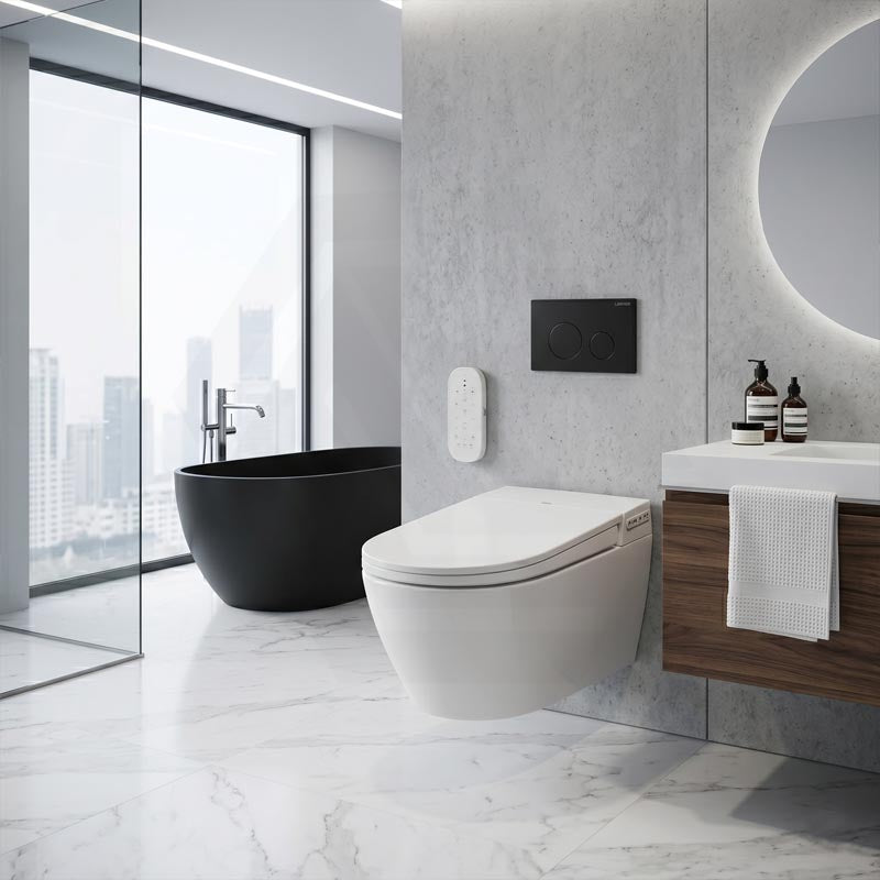 LAFEME Sesto Rimless Wall Hung Smart Toilet with Inwall Cistern & Flush Button 592x400x424mm - Gloss White