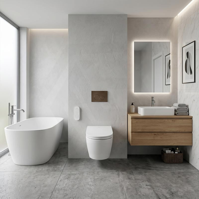 LAFEME Sesto Rimless Wall Hung Smart Toilet with Inwall Cistern & Flush Button 592x400x424mm - Gloss White