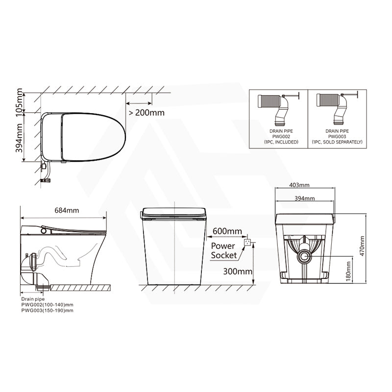 Lafeme Neovanta 684x403x470mm Gloss White Luxury Floor Mounted Cisternless Smart Toilet