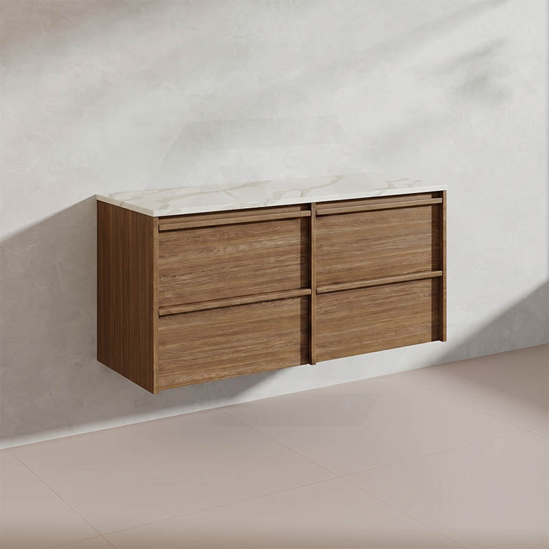 Aulic Venetta 1200mm Harvest Oak Framed Plywood Wall Hung Vanity with L-Rail Finger Pull Drawers