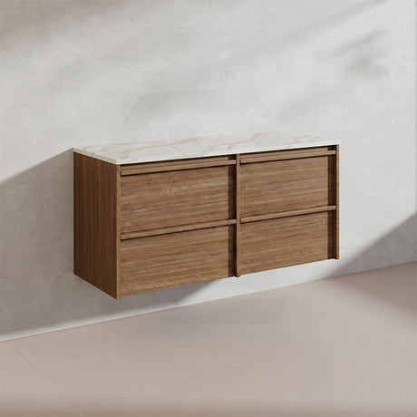 Aulic Venetta 1200mm Harvest Oak Framed Plywood Wall Hung Vanity with L-Rail Finger Pull Drawers