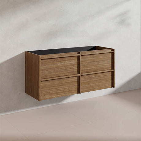 Aulic Venetta 1200mm Harvest Oak Framed Plywood Wall Hung Vanity with L-Rail Finger Pull Drawers
