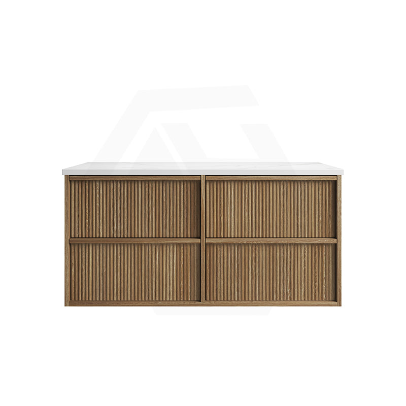 Aulic Venetta 600-1800mm Harvest Oak Fluted Framed Plywood Wall Hung Vanity with L-Rail Finger Pull Drawers