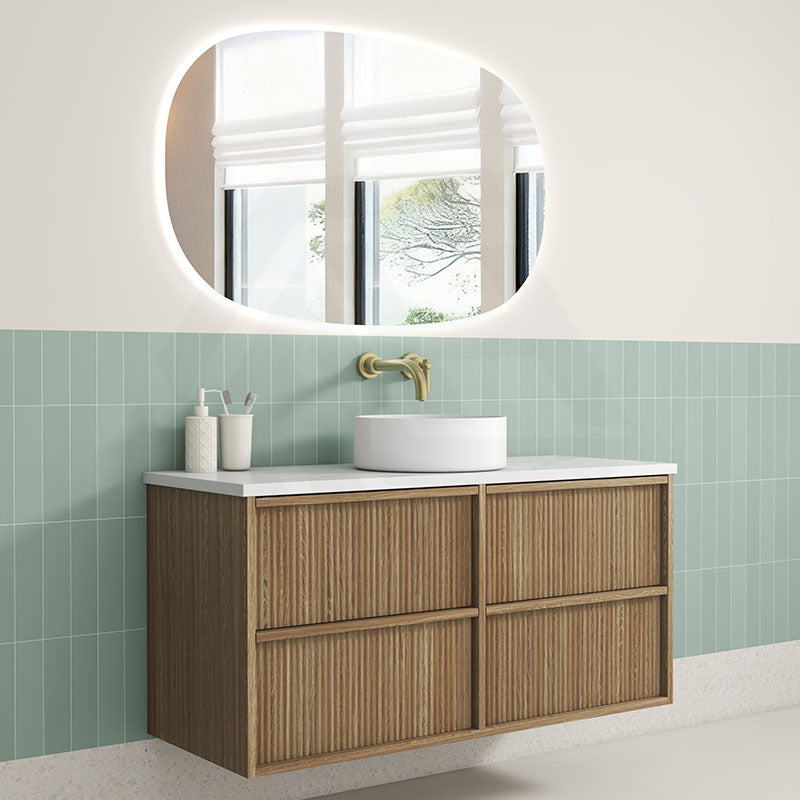 Aulic Venetta 600-1800mm Harvest Oak Fluted Framed Plywood Wall Hung Vanity with L-Rail Finger Pull Drawers