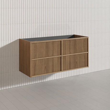 Aulic Venetta 600-1800mm Harvest Oak Fluted Framed Plywood Wall Hung Vanity with L-Rail Finger Pull Drawers