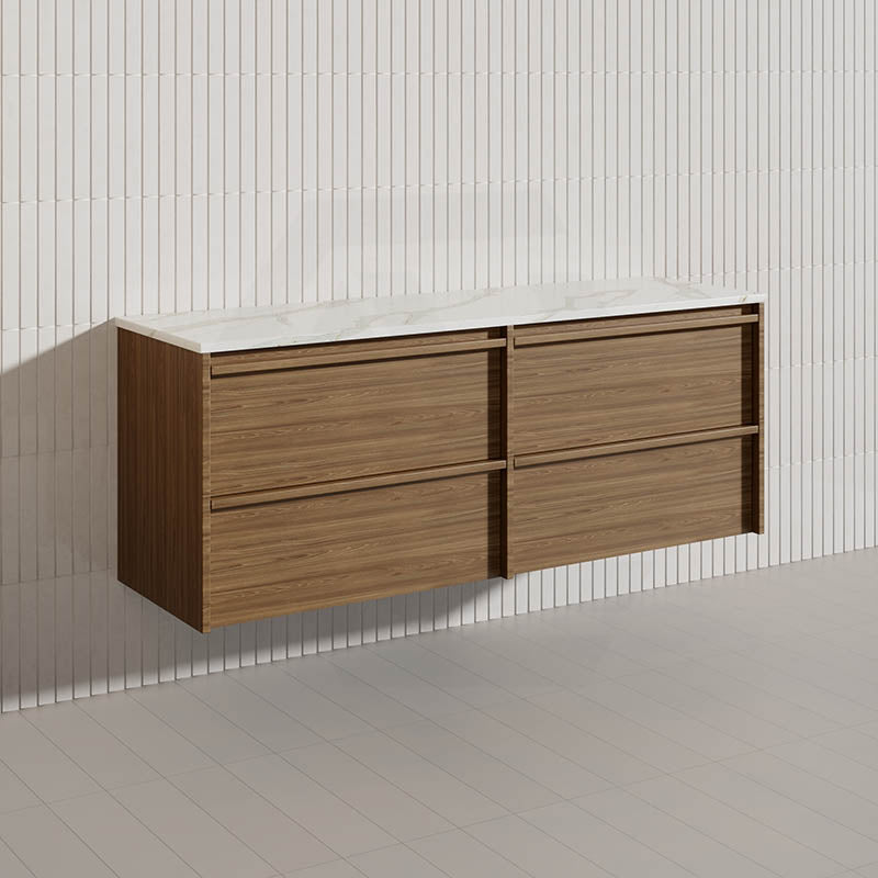 Aulic Venetta 1500mm Harvest Oak Framed Plywood Wall Hung Vanity with L-Rail Finger Pull Drawers