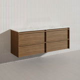 Aulic Venetta 1500mm Harvest Oak Framed Plywood Wall Hung Vanity with L-Rail Finger Pull Drawers