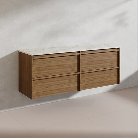 Aulic Venetta 1500mm Harvest Oak Framed Plywood Wall Hung Vanity with L-Rail Finger Pull Drawers