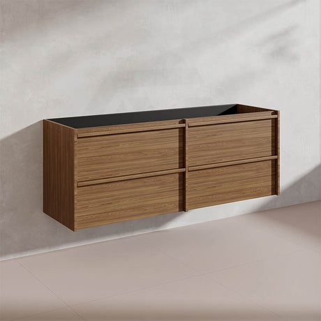 Aulic Venetta 1500mm Harvest Oak Framed Plywood Wall Hung Vanity with L-Rail Finger Pull Drawers