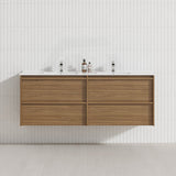 Aulic Venetta 600-1800mm Harvest Oak Framed Plywood Wall Hung Vanity with L-Rail Finger Pull Drawers